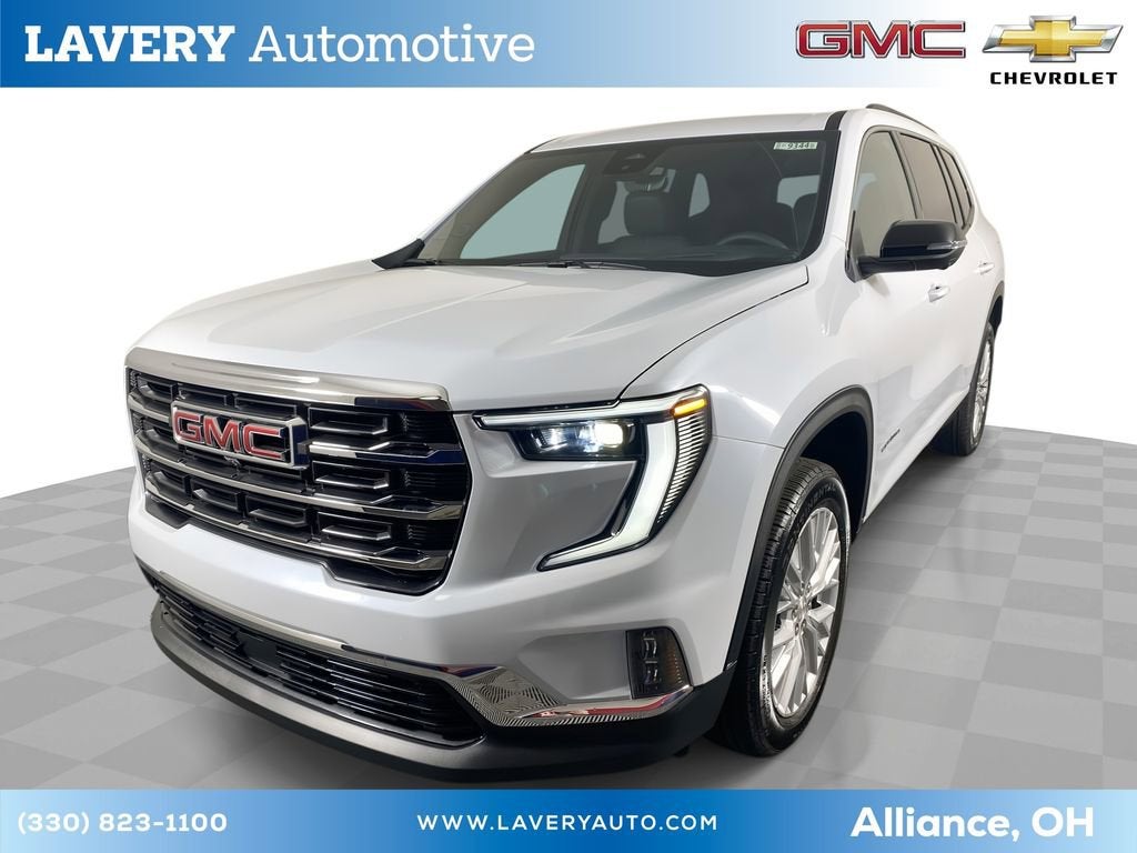 2026 GMC Acadia Elevation in Glacier White Tricoat — front three-quarter view